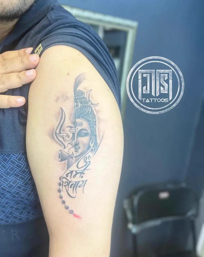 Shiva tattoo devotional realism West Delhi MJ's studio